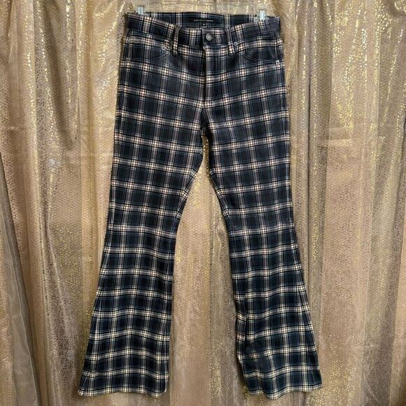 Cout De La Liberte Mens Jimmy Printed Plaid Leather Low Rise Flare Size 30 NWT - Picture 1 of 13